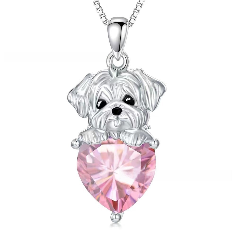 Adjustable Dog Heart Silver Pendant Necklace
