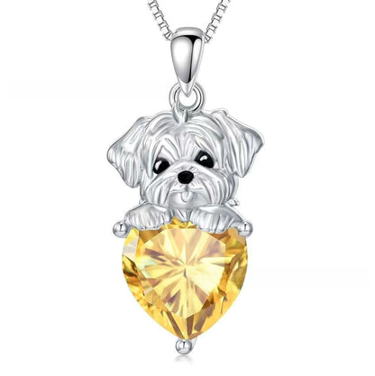 Adjustable Dog Heart Silver Pendant Necklace