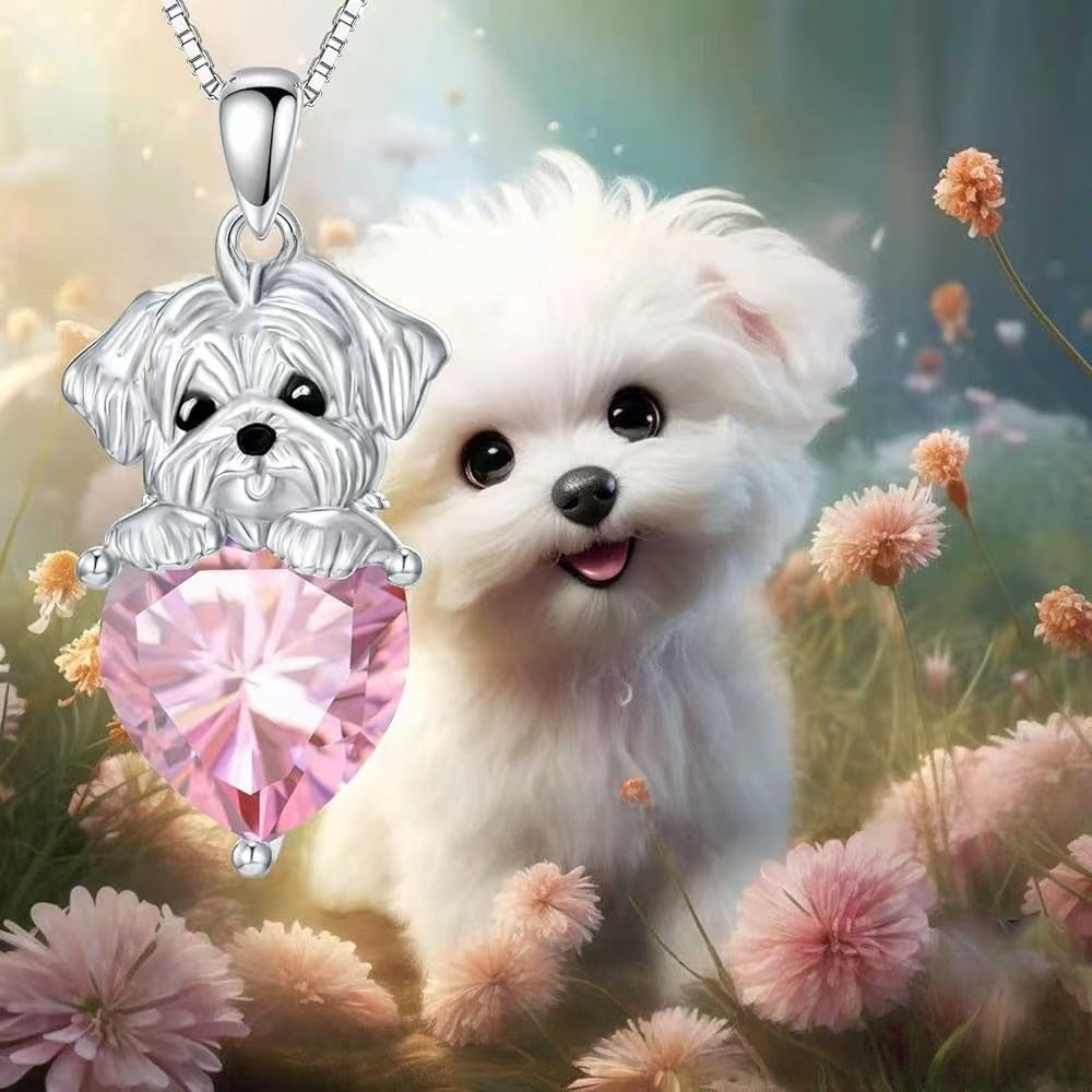 Adjustable Dog Heart Silver Pendant Necklace