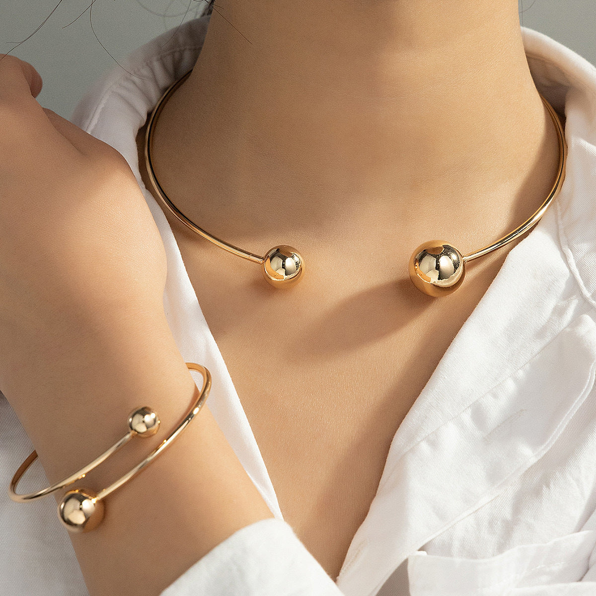 Adjustable Double Ball Alloy Bracelet Set