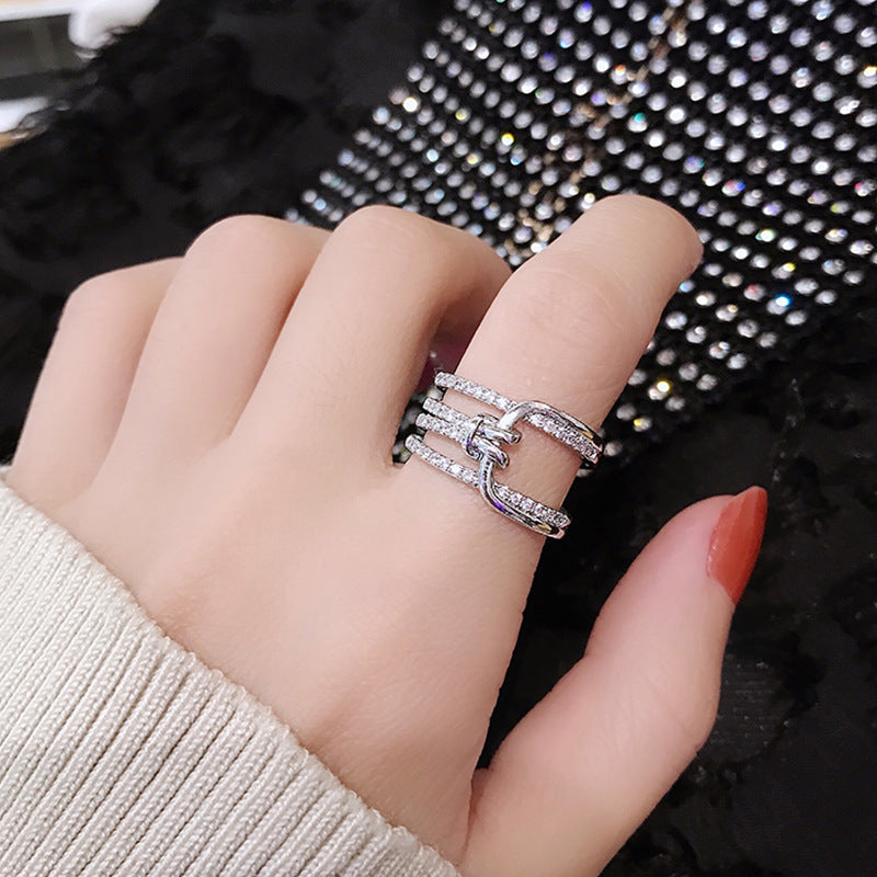 Adjustable Double Layer Geometric Finger Ring