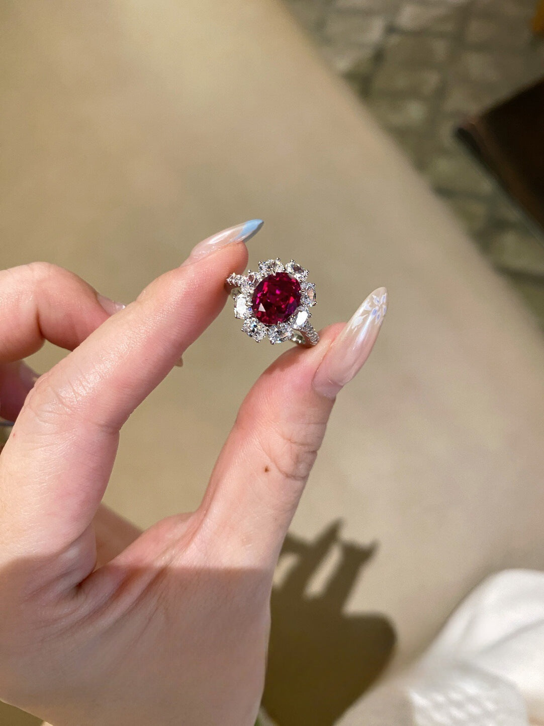 Adjustable Egg-Shaped Artificial Ruby Ring
