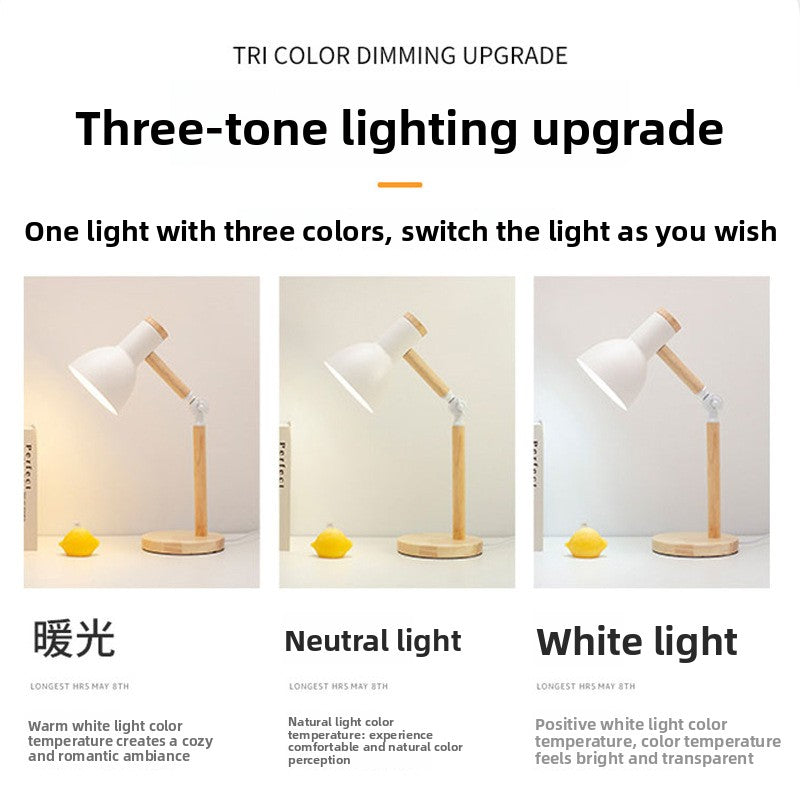 Adjustable Eye Protection Desk Lamp with Wood Base
