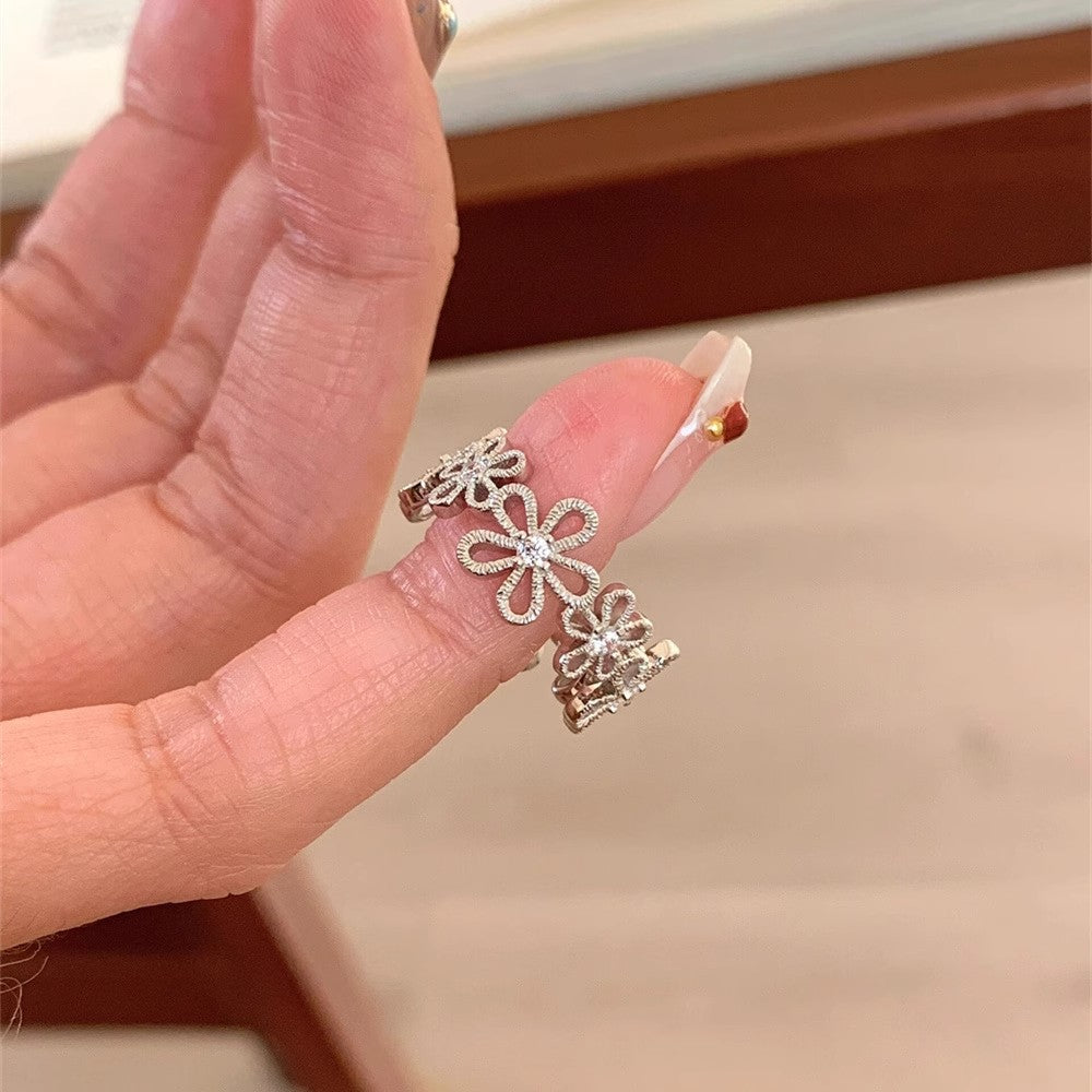 Adjustable Floral Open Ring for Women