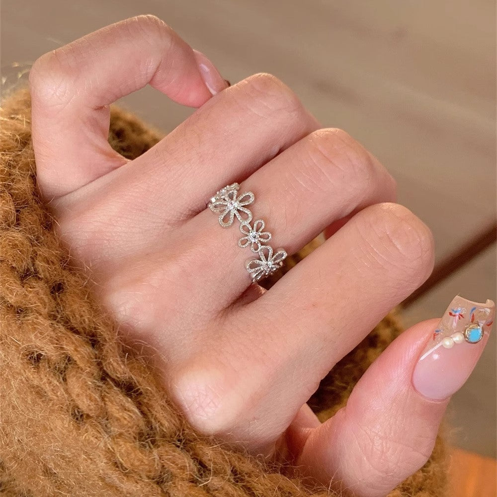 Adjustable Floral Open Ring for Women