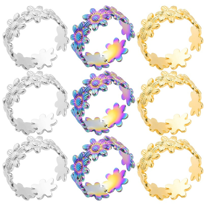 Adjustable Floral Open Ring
