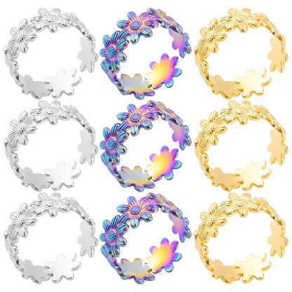 Adjustable Floral Open Ring