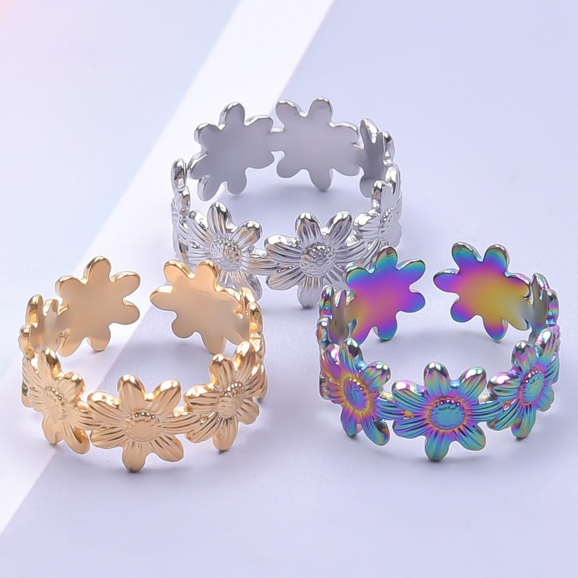 Adjustable Floral Open Ring