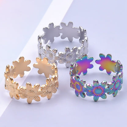 Adjustable Floral Open Ring
