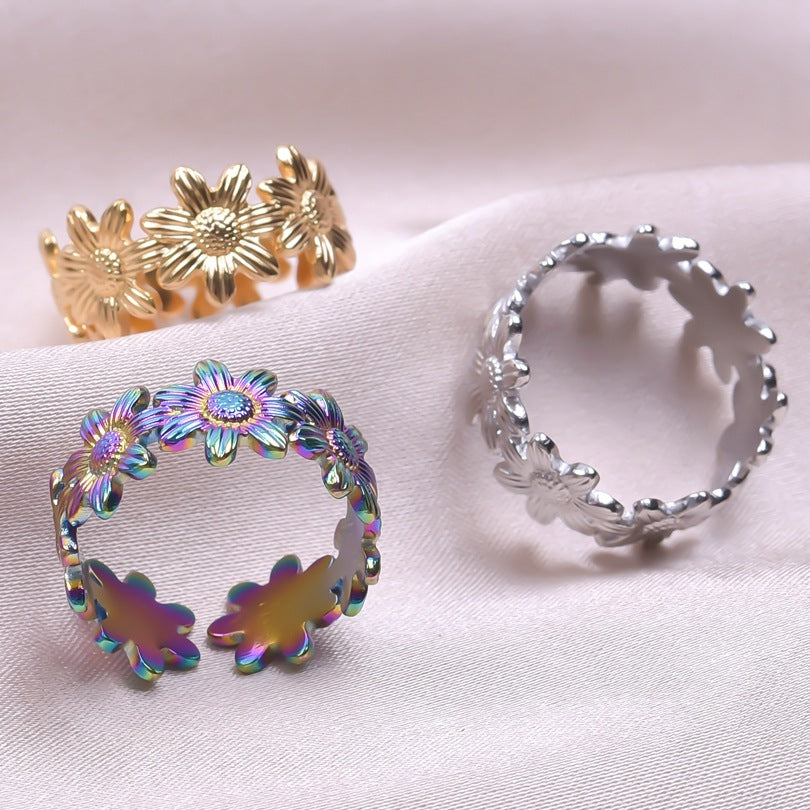 Adjustable Floral Open Ring