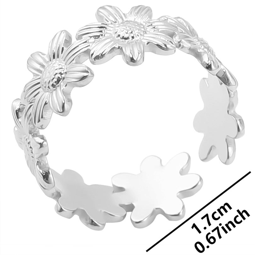 Adjustable Floral Open Ring