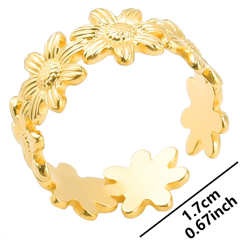 Adjustable Floral Open Ring