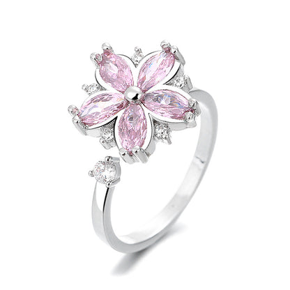Adjustable Floral Rotating Copper Ring