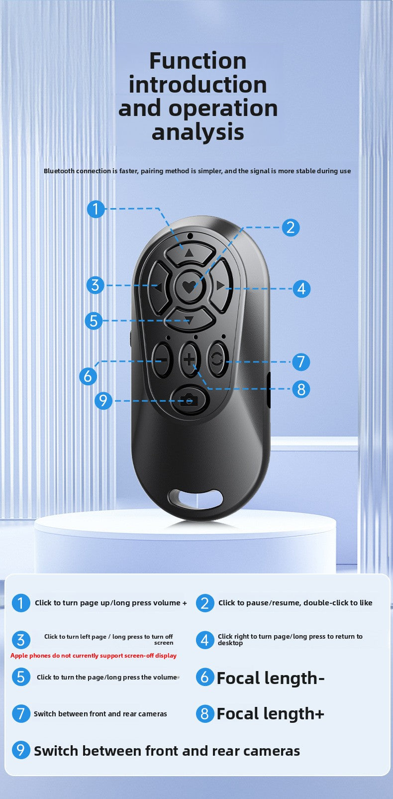 Adjustable Focus Bluetooth Selfie Remote Control