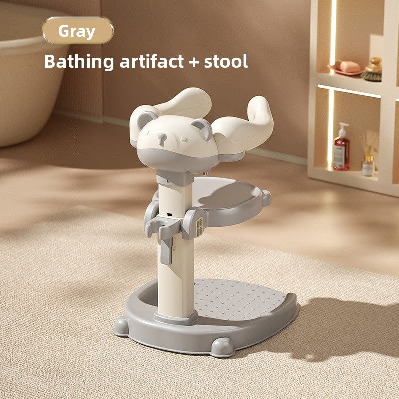 Adjustable Foldable Baby Standing Bath Rack with Non-Slip Base