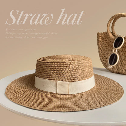 Adjustable French Flat Top Straw Hat for Women