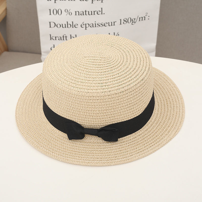 Adjustable French Flat Top Straw Hat for Women