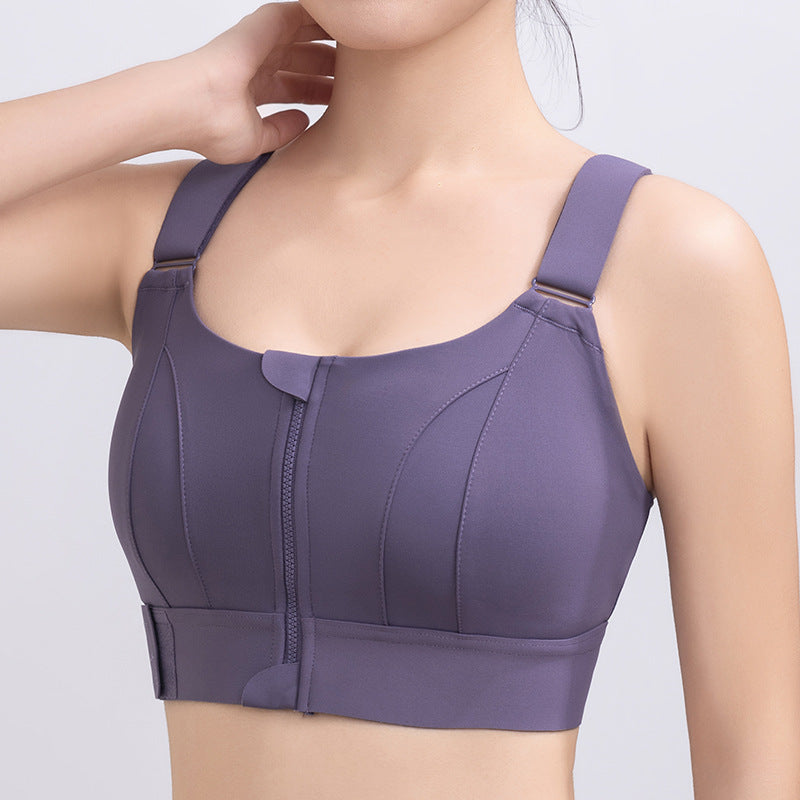 Adjustable Front Zipper Yoga Sports Bra