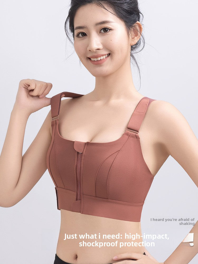 Adjustable Front Zipper Yoga Sports Bra