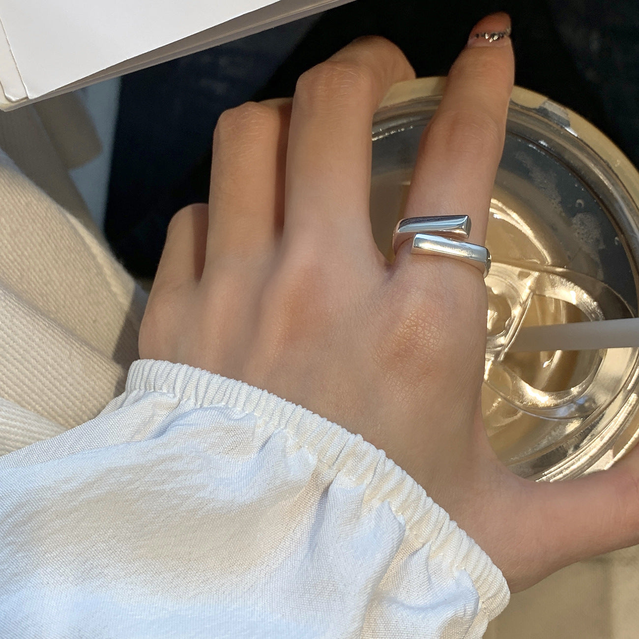 Adjustable Geometric Open Ring