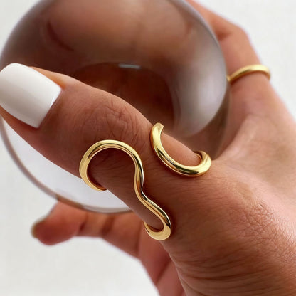 Adjustable Geometric Open Ring Gold Plated Stainless Steel Jewelry