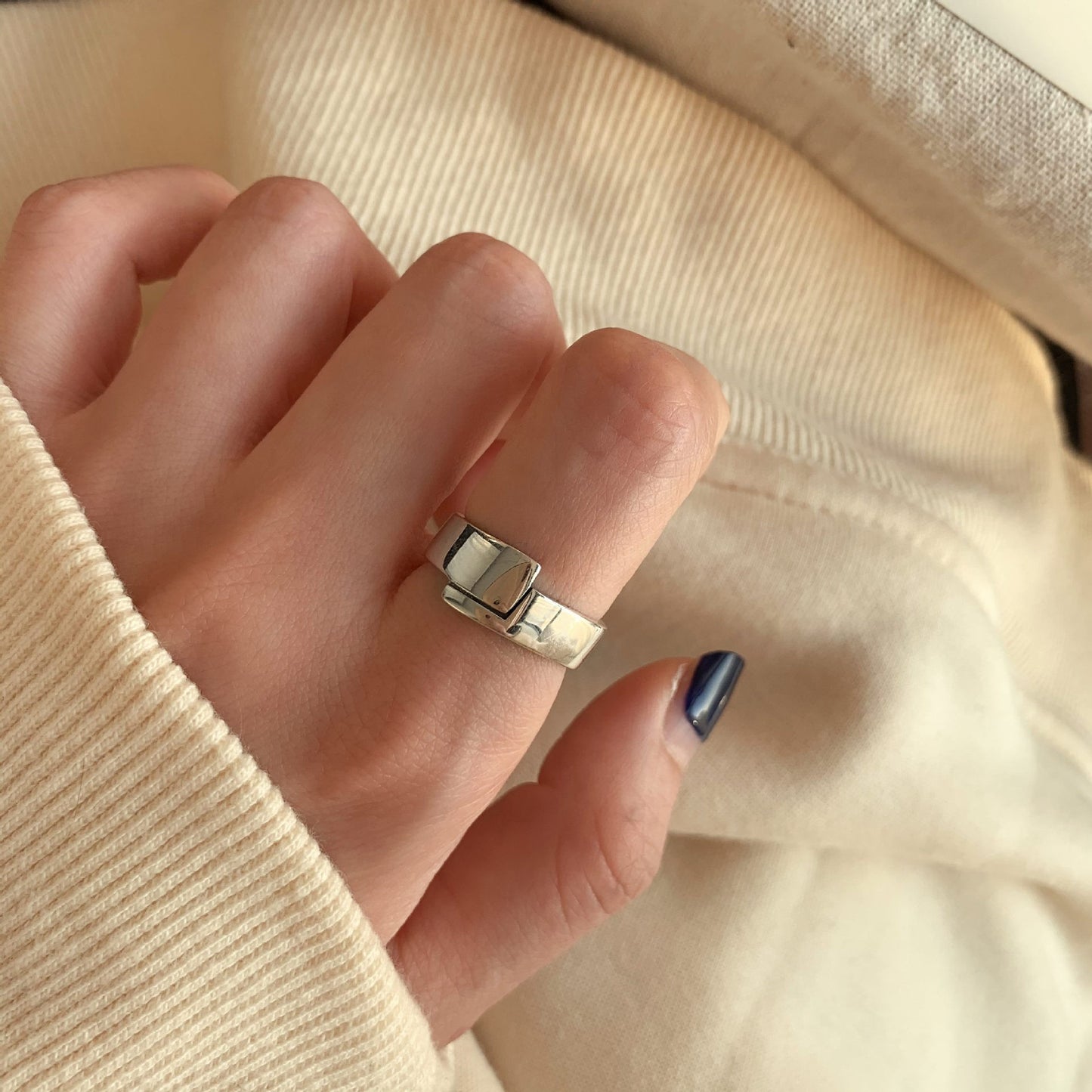 Adjustable Geometric Sterling Silver Ring