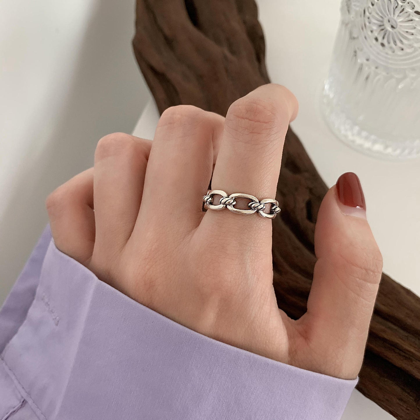 Adjustable Geometric Sterling Silver Ring