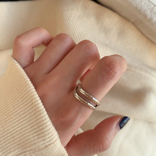 Adjustable Geometric Sterling Silver Ring