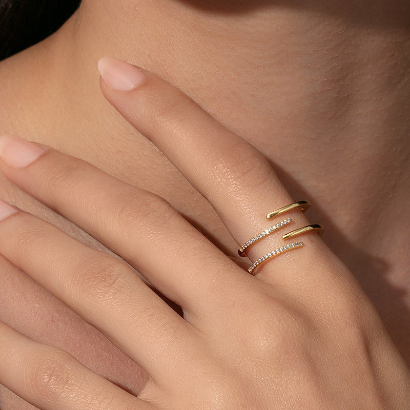 Adjustable Geometric Zircon Sterling Silver Ring