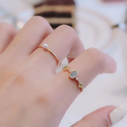 Adjustable Glass Gemstone Open Ring