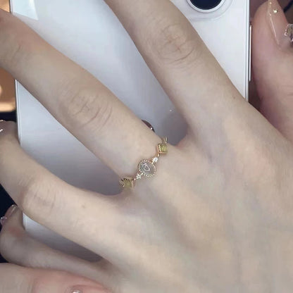 Adjustable Glass Gemstone Open Ring