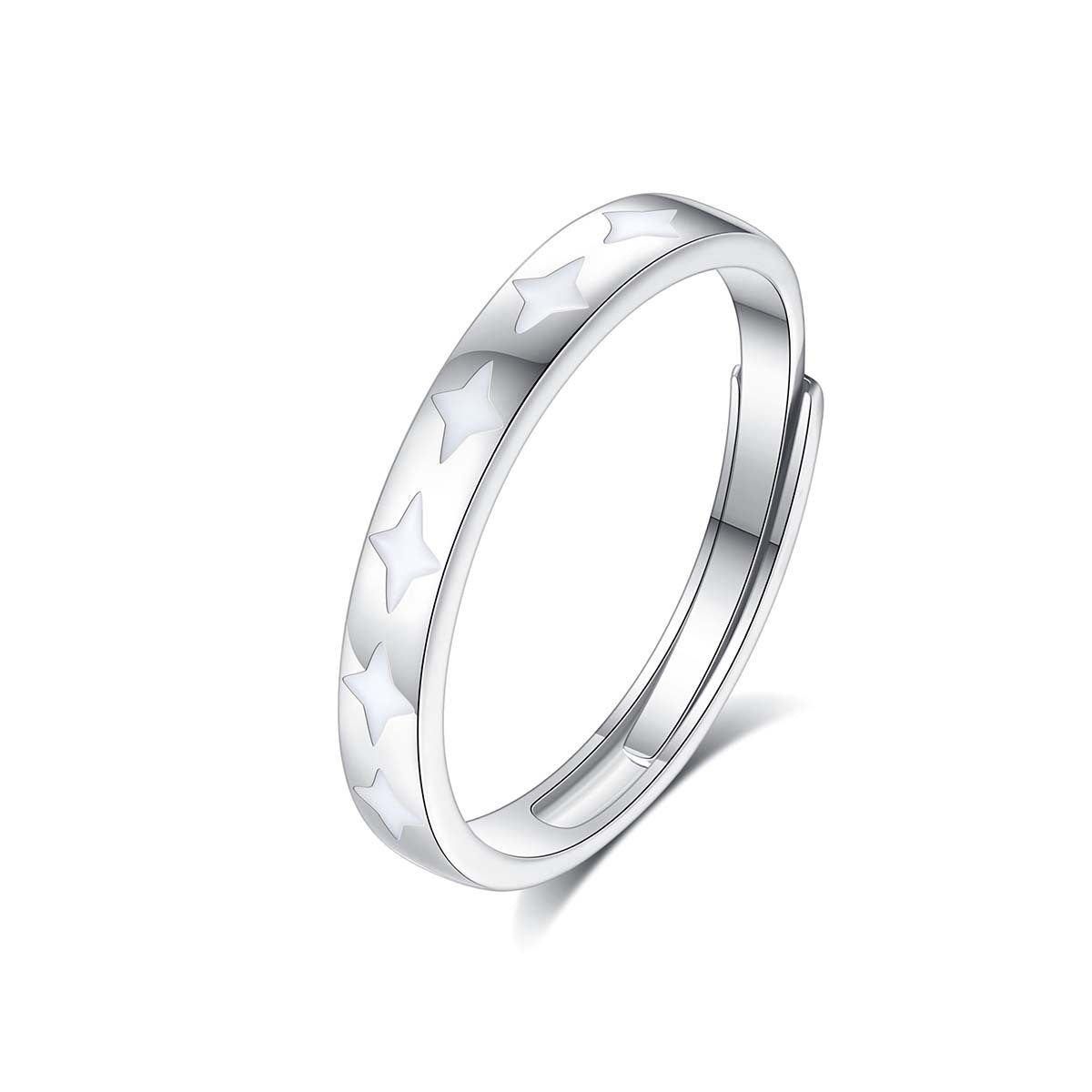Adjustable Glow Star Moon Sterling Silver Ring