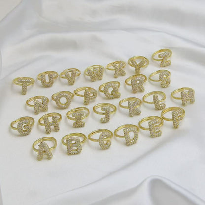 Adjustable Gold Plated Brass Alphabet Finger Ring