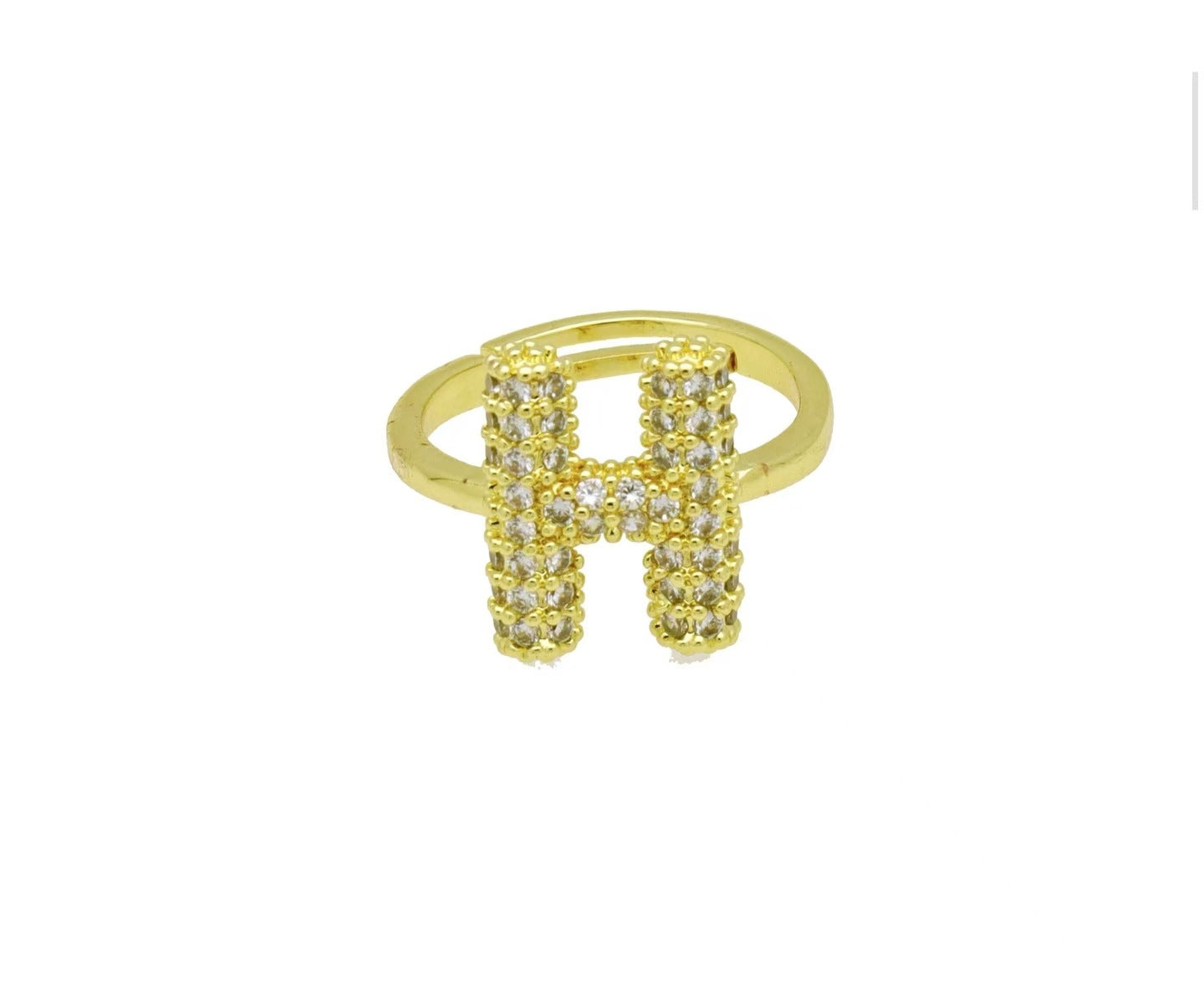 Adjustable Gold Plated Brass Alphabet Finger Ring