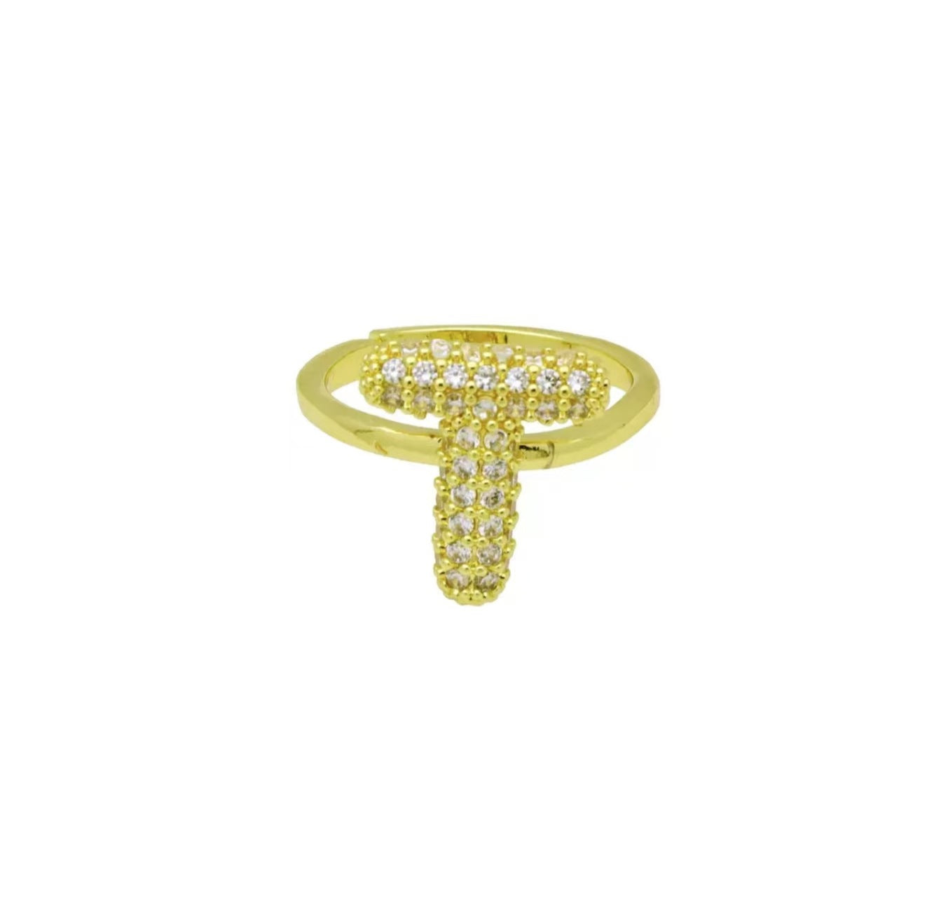 Adjustable Gold Plated Brass Alphabet Finger Ring