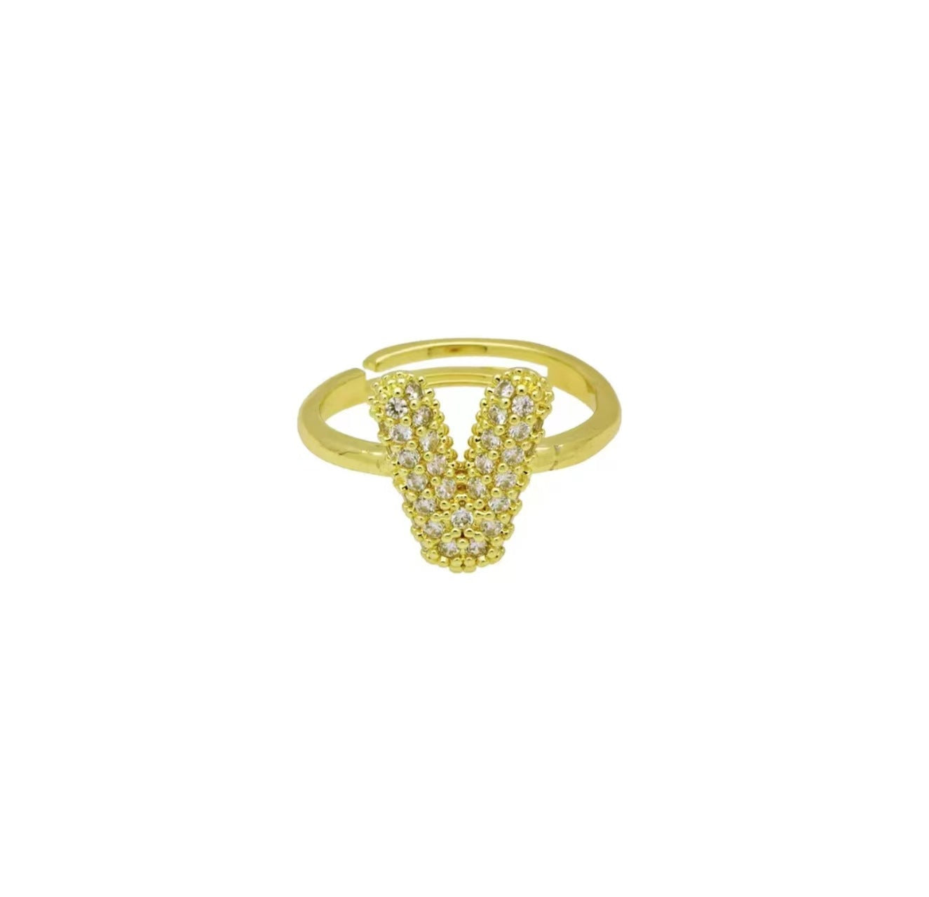 Adjustable Gold Plated Brass Alphabet Finger Ring