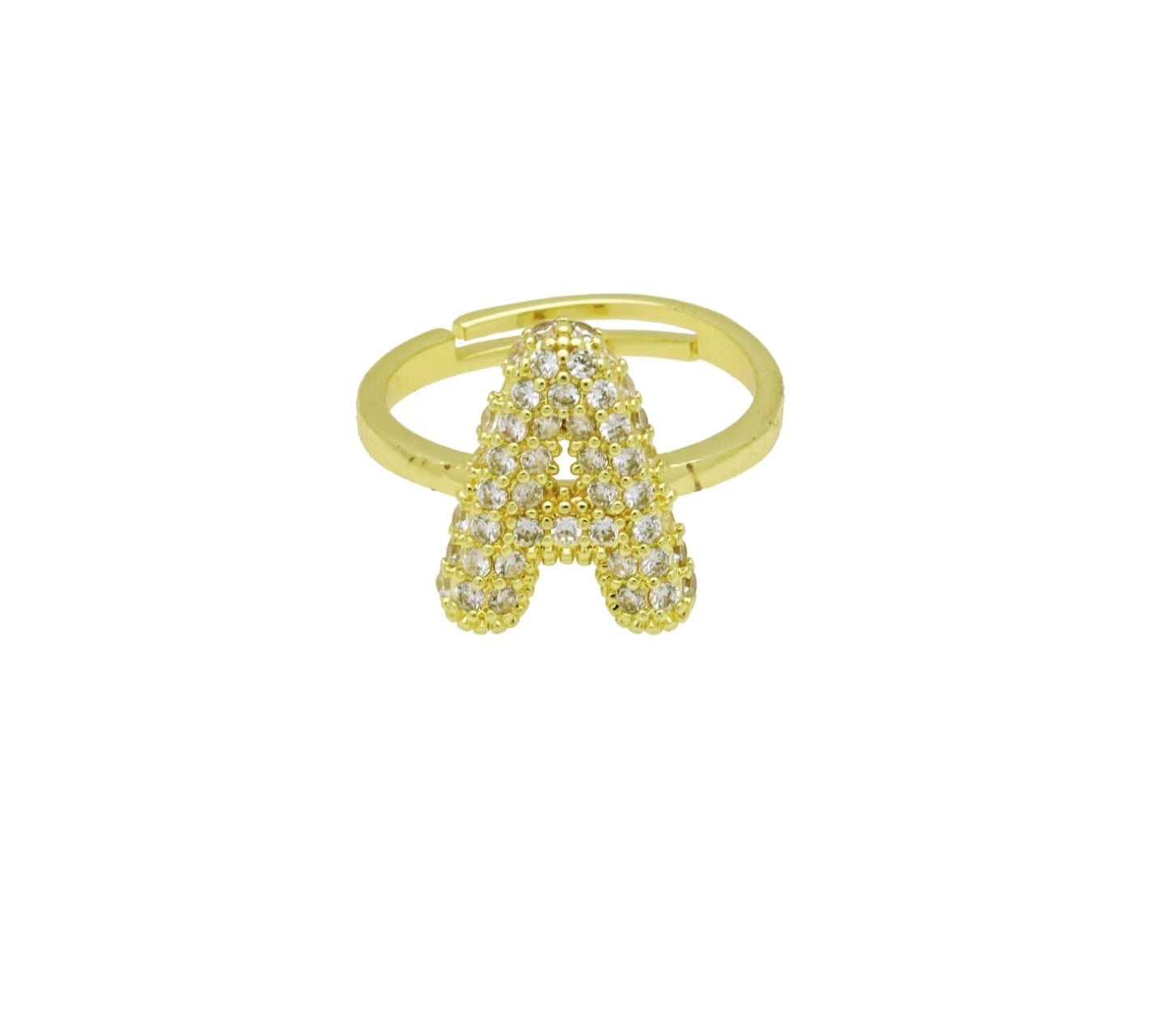 Adjustable Gold Plated Brass Alphabet Finger Ring