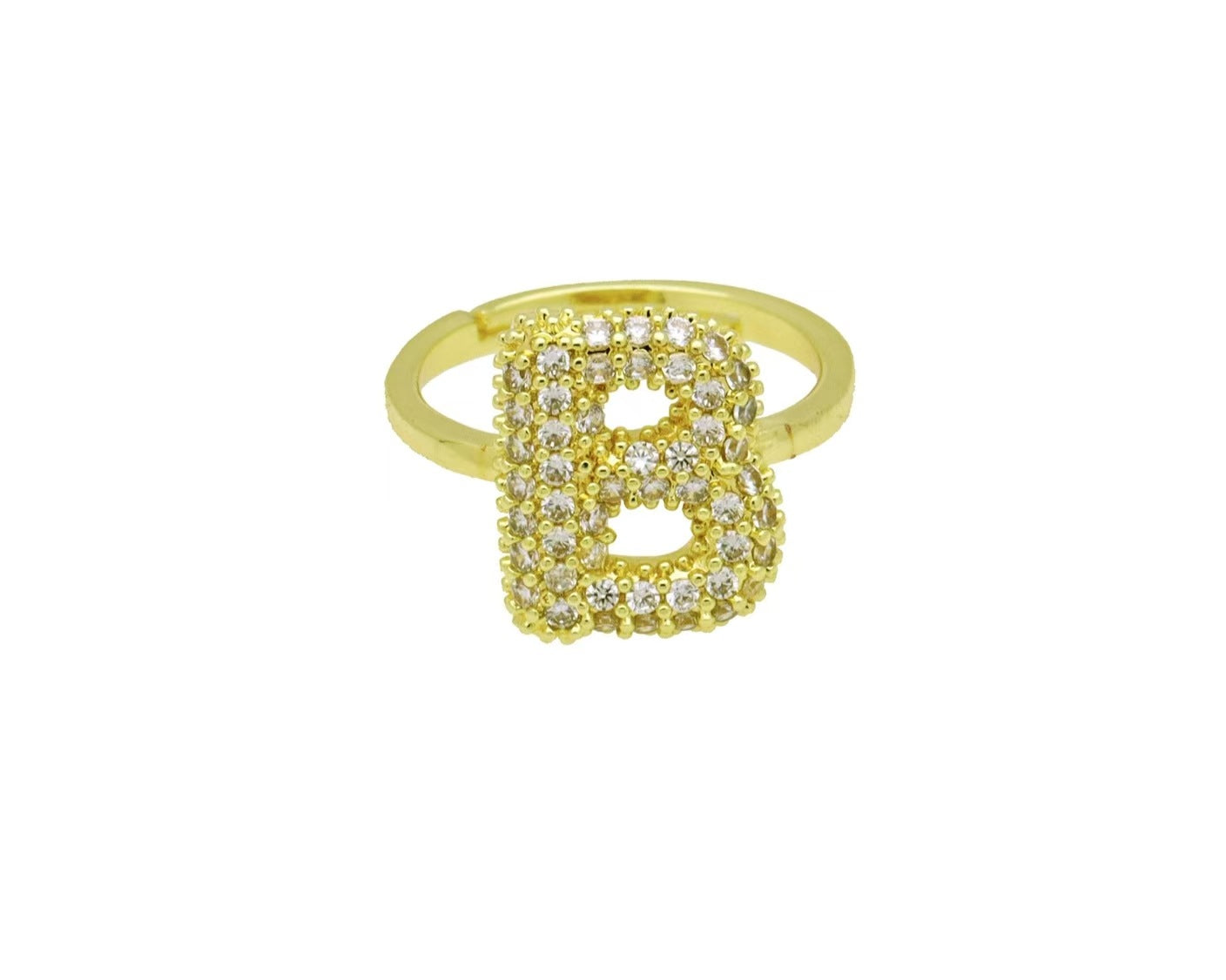 Adjustable Gold Plated Brass Alphabet Finger Ring