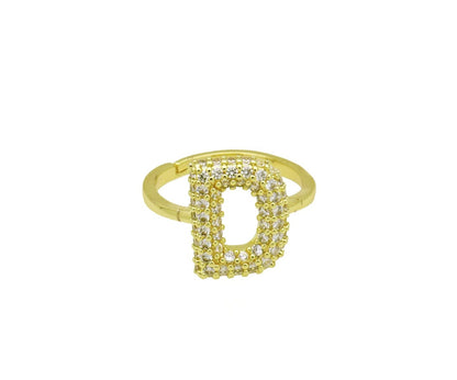 Adjustable Gold Plated Brass Alphabet Finger Ring