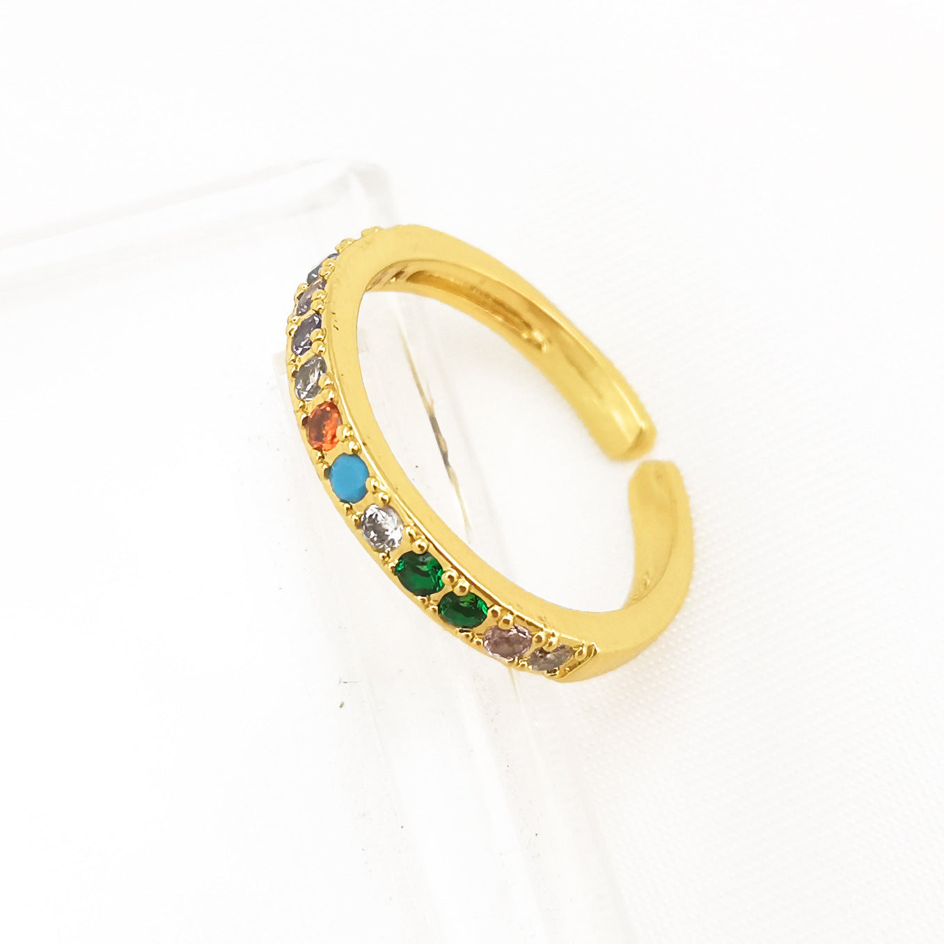 Adjustable Gold-Plated Colorful Zircon Ring