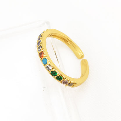 Adjustable Gold-Plated Colorful Zircon Ring