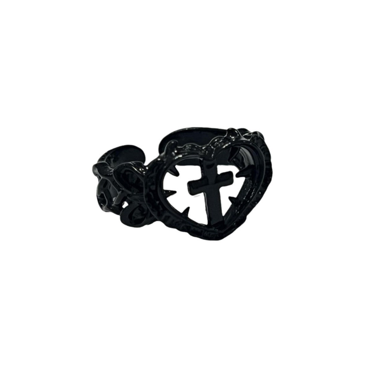 Adjustable Gothic Cross Heart Ring