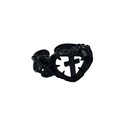 Adjustable Gothic Cross Heart Ring