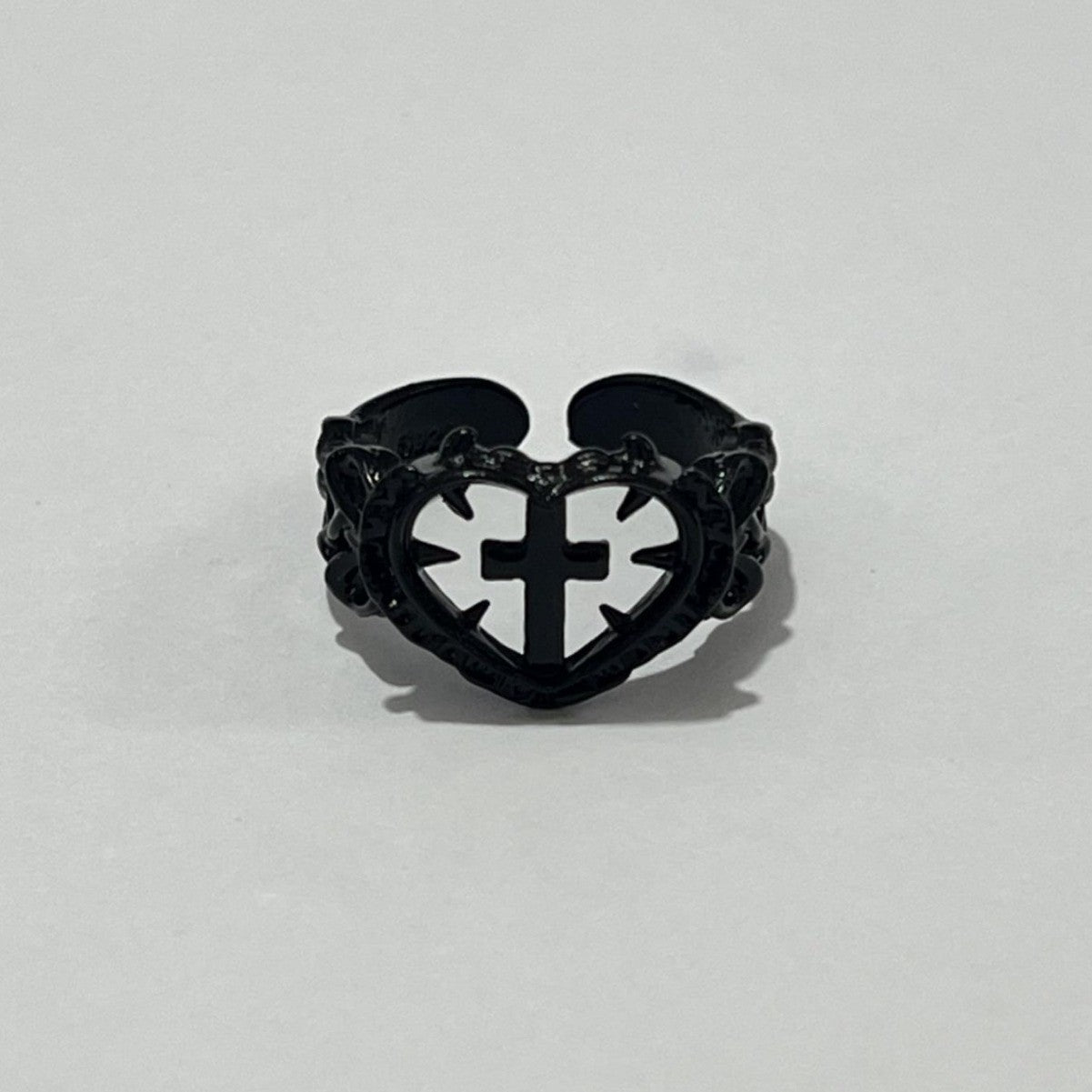Adjustable Gothic Cross Heart Ring