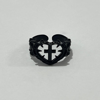 Adjustable Gothic Cross Heart Ring
