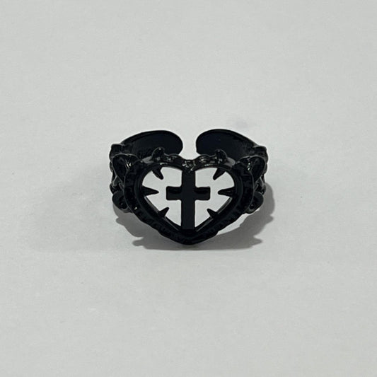 Adjustable Gothic Cross Heart Ring