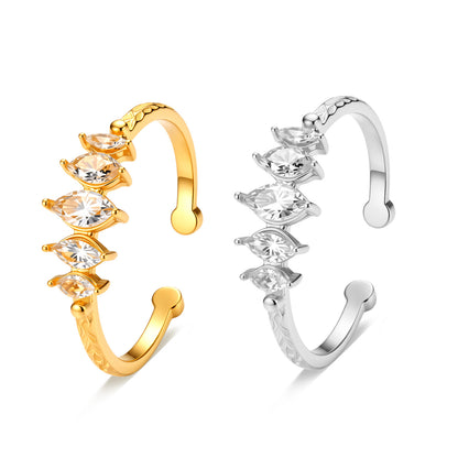 Adjustable Hammered Pattern Ring with Diamond Accents