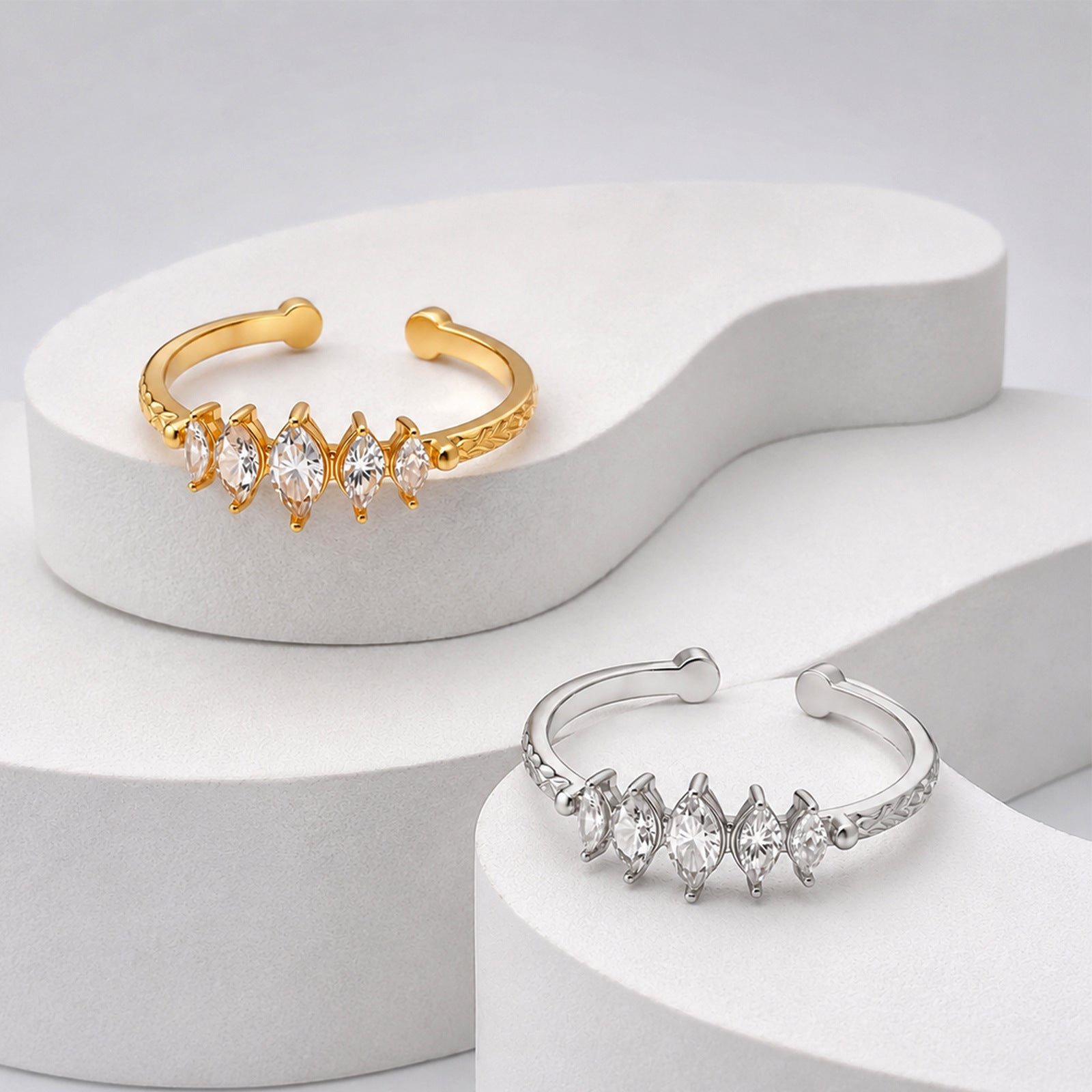 Adjustable Hammered Pattern Ring with Diamond Accents