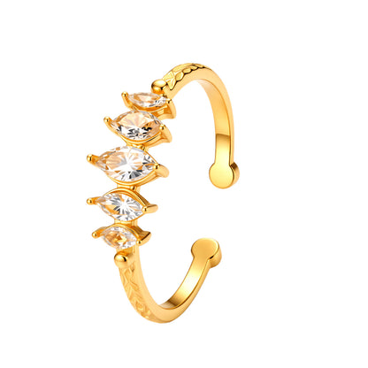 Adjustable Hammered Pattern Ring with Diamond Accents