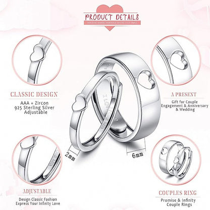 Adjustable Heart Cut Out Couple Ring Silver Plated